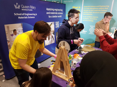 Students are shown how to measure the mechanical properties of chocolate bars