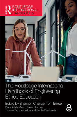 The cover of The Routledge International Handbook of Engineering Ethics Education.