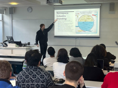 Airbus' Davide Dennis Buck delivers a session to SEMS students