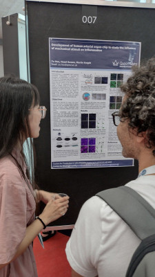 click/tap to enlarge this image... Poster session with Yu presenting her PhD work on development of an arterial chip to study inflammation.