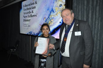 click/tap to enlarge this image... Ruhi being awarded the RH Craven Award by the IOM3 President Martin Cox