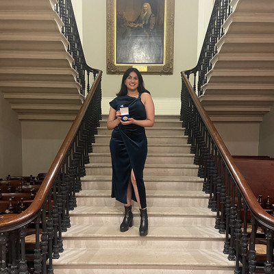Balvinder with her medal at the Honorable Society of King's Inns