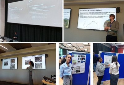 click/tap to enlarge this image... QMCUR students delivering presentations and displaying their posters at the BCUR