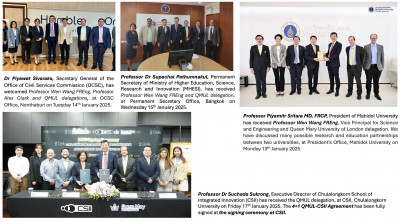 click/tap to enlarge this image... Signing Ceremonies of the 4+1 QMUL-CSII Agreement on Friday 17th January 2025 and the first MoU between QMUL Faculty of Science and Engineering and Mahidol University on Monday 13th January 2025 at President’s Office, Mahidol University.