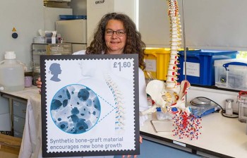 click/tap to enlarge this image... Dr Karin Hing with her stamp. Credit: Royal Mail