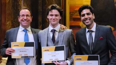 From left to right (James Busfield, Max Kemper and Rehan Shah) with their Award at the QMSU Celebration
