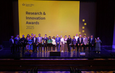 The winners (David is third from the left) on the stage at the QMUL Awards