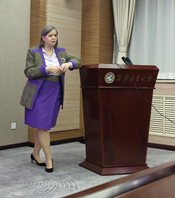 Liz Tanner giving a research talk at Northwestern Polytechnical University last November