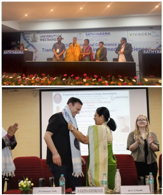 Dr Viola acknowledged by the Vice-Chancellors of the Sathyabama University and  Kongunadu College.